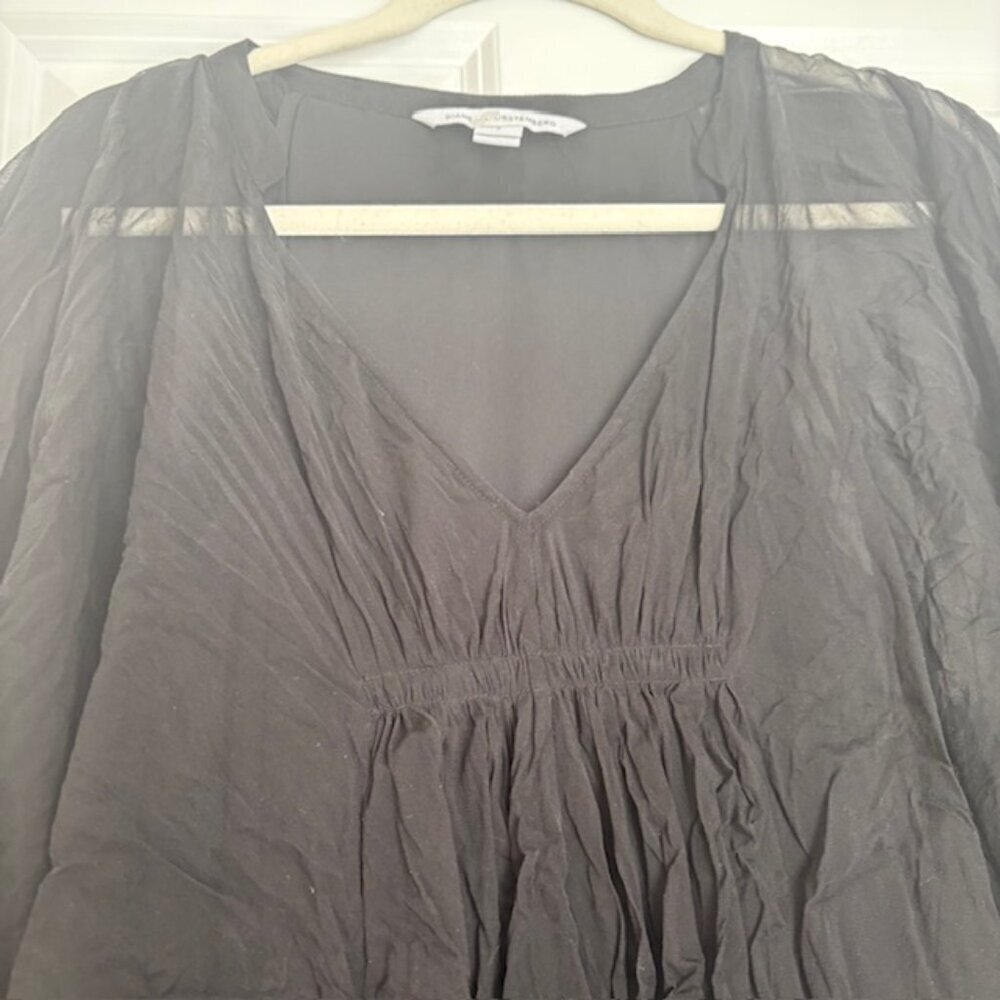 Diane von Furstenberg 100% Silk Fleurette Chiffon Mini Dress Black - Picture 6 of 10
